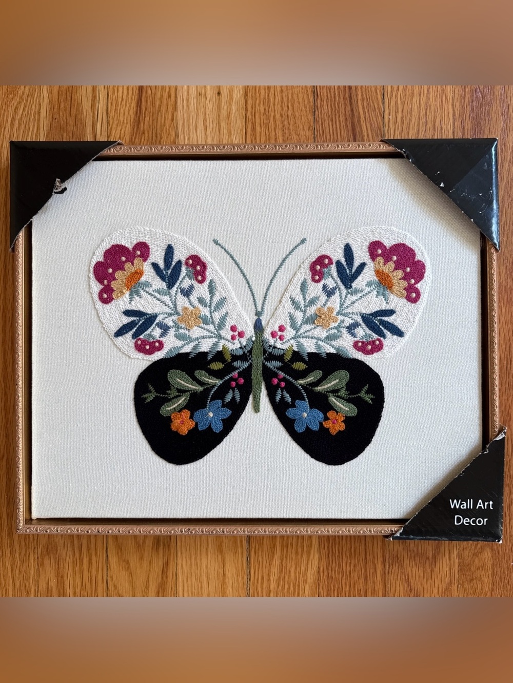 Embroidered Floral Butterfly Wall Art - Multicolor